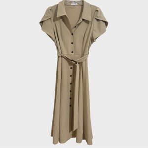 Calvin Klein Tan Button-Down Maxi Dress